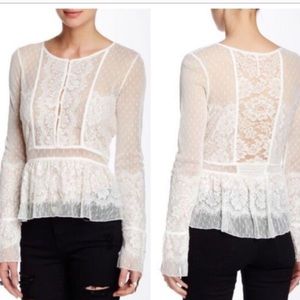 NWT LG Free People Lace Sheer Bell sleeve peplum